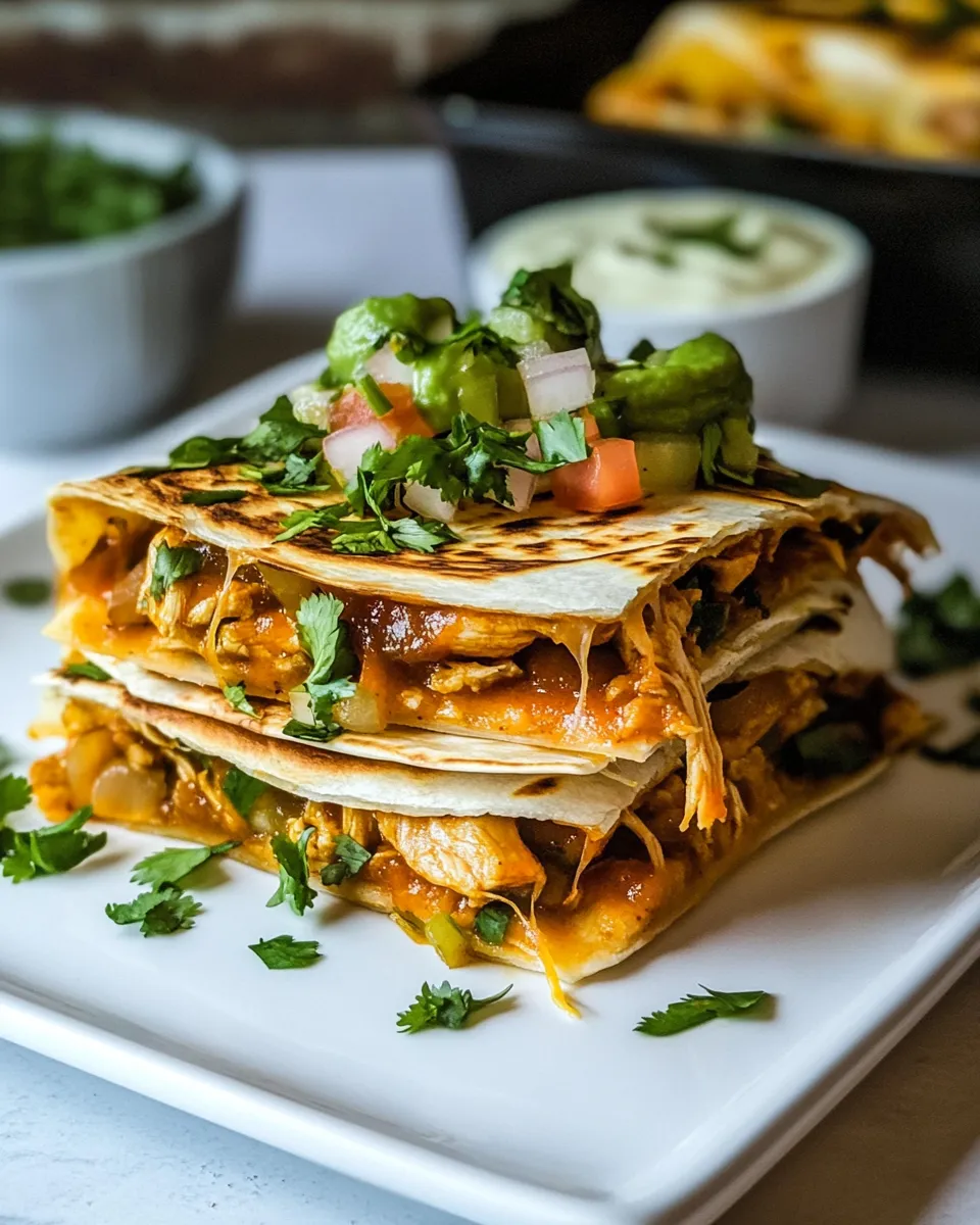 Delicious Crispy Chicken Tinga Quesadillas. shot