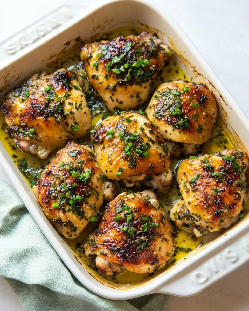 Delicious Crispy Garlic Butter Baked Chicken Thighs image