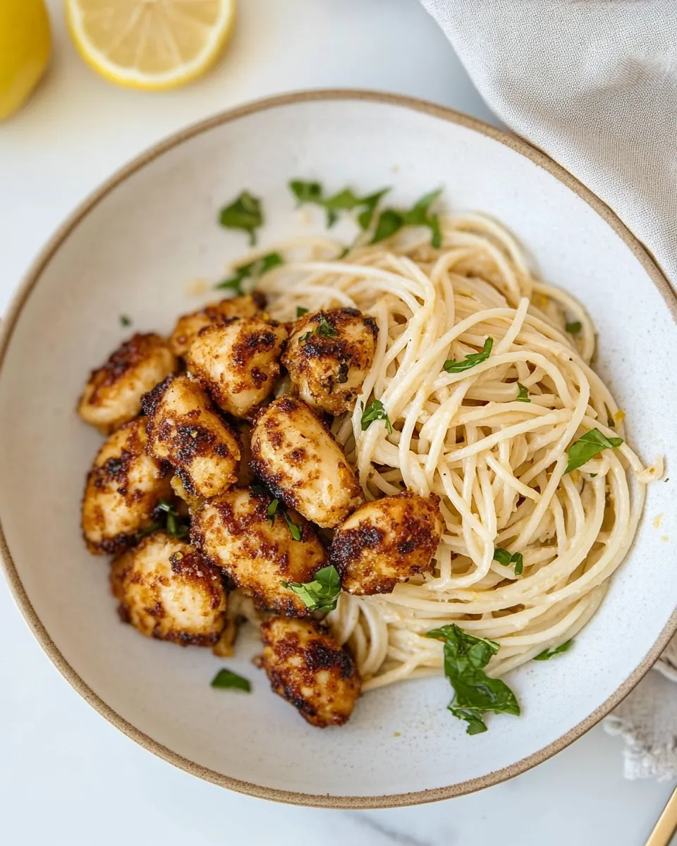 Simple Crispy Lemon Chicken Bites & Spaghetti. recipe photo