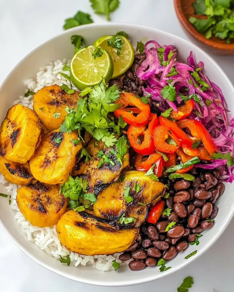 Homemade Cuban Black Beans and Rice with Roasted Peppers and Plantains photo