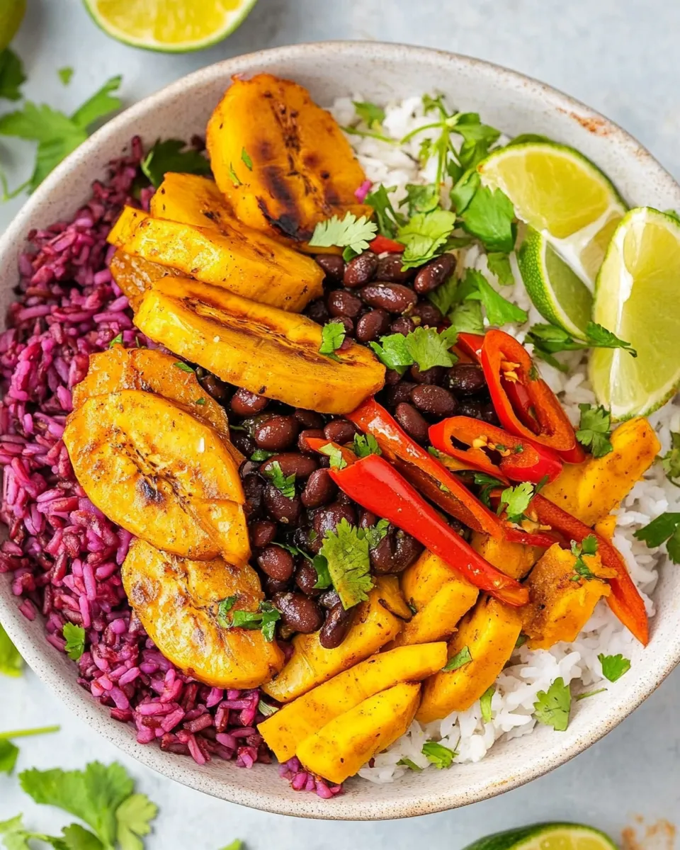 Classic Cuban Black Beans and Rice with Roasted Peppers and Plantains image