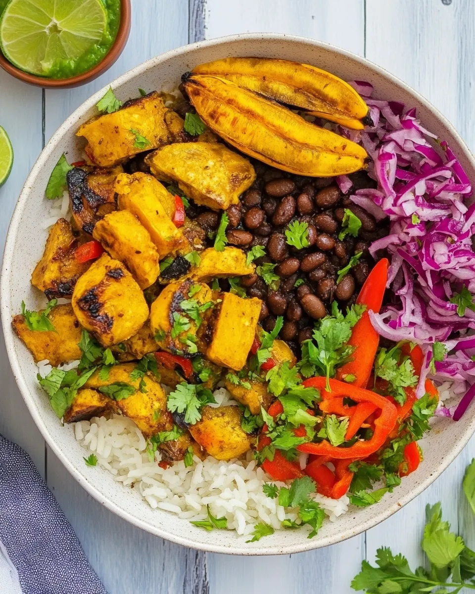Easy Cuban Black Beans and Rice with Roasted Peppers and Plantains recipe photo