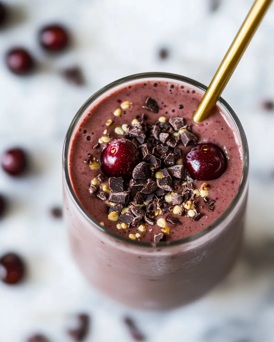 Quick Dark Chocolate Cherry Chai Smoothie. shot