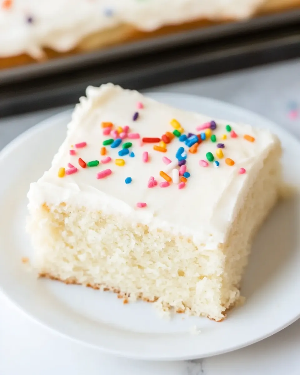 Quick Doctored Cake Mix White Sheet Cake shot