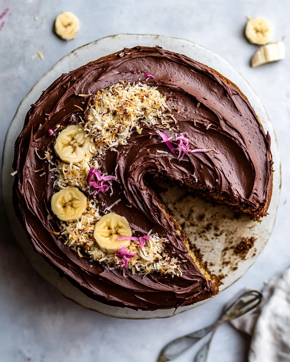Easy Easiest Coconut Banana Cake with Fudgy Chocolate Frosting. photo