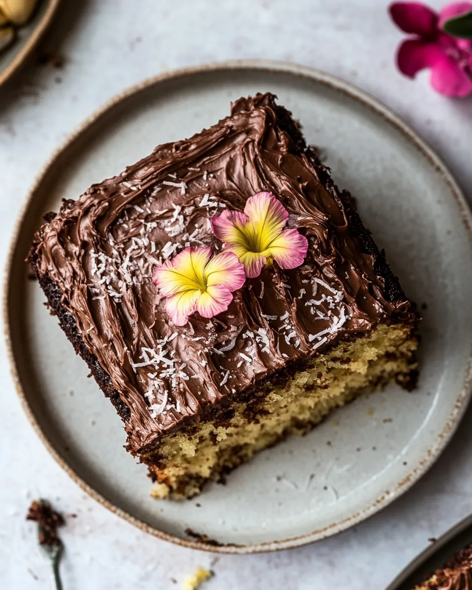Delicious Easiest Coconut Banana Cake with Fudgy Chocolate Frosting. image