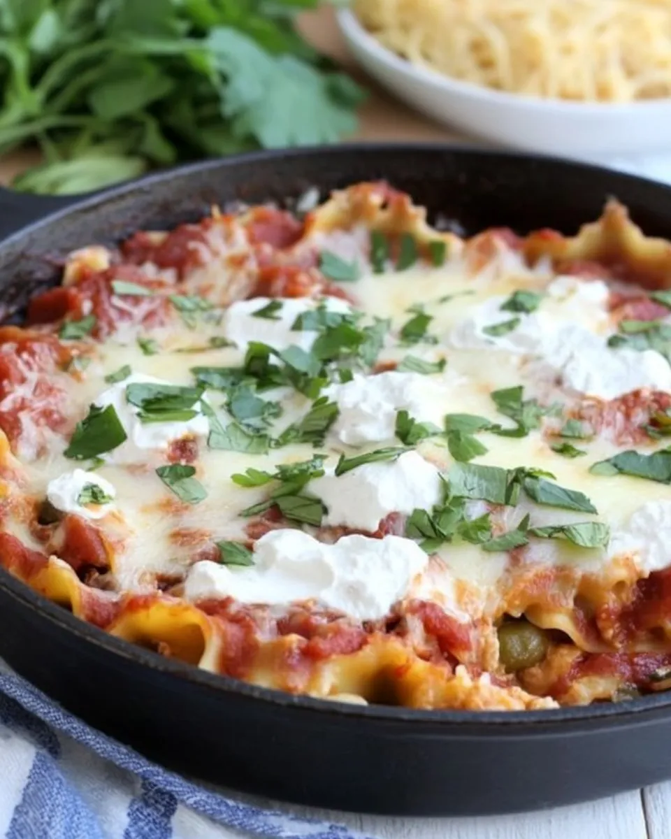 Delicious Easy Cheesy Veggie Skillet Lasagna Recipe shot