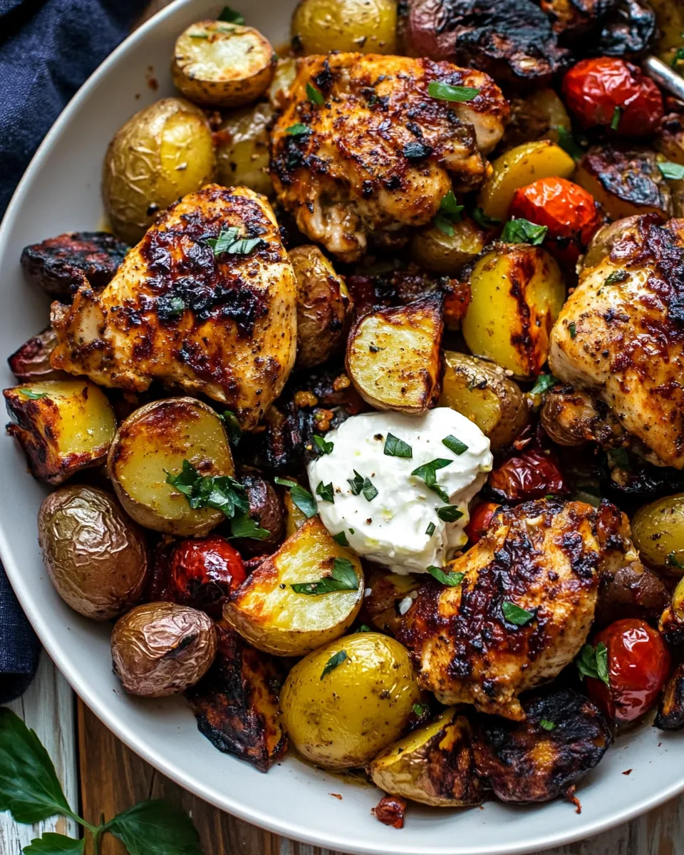 Quick Easy Greek Sheet Pan Chicken Souvlaki and Potatoes. image