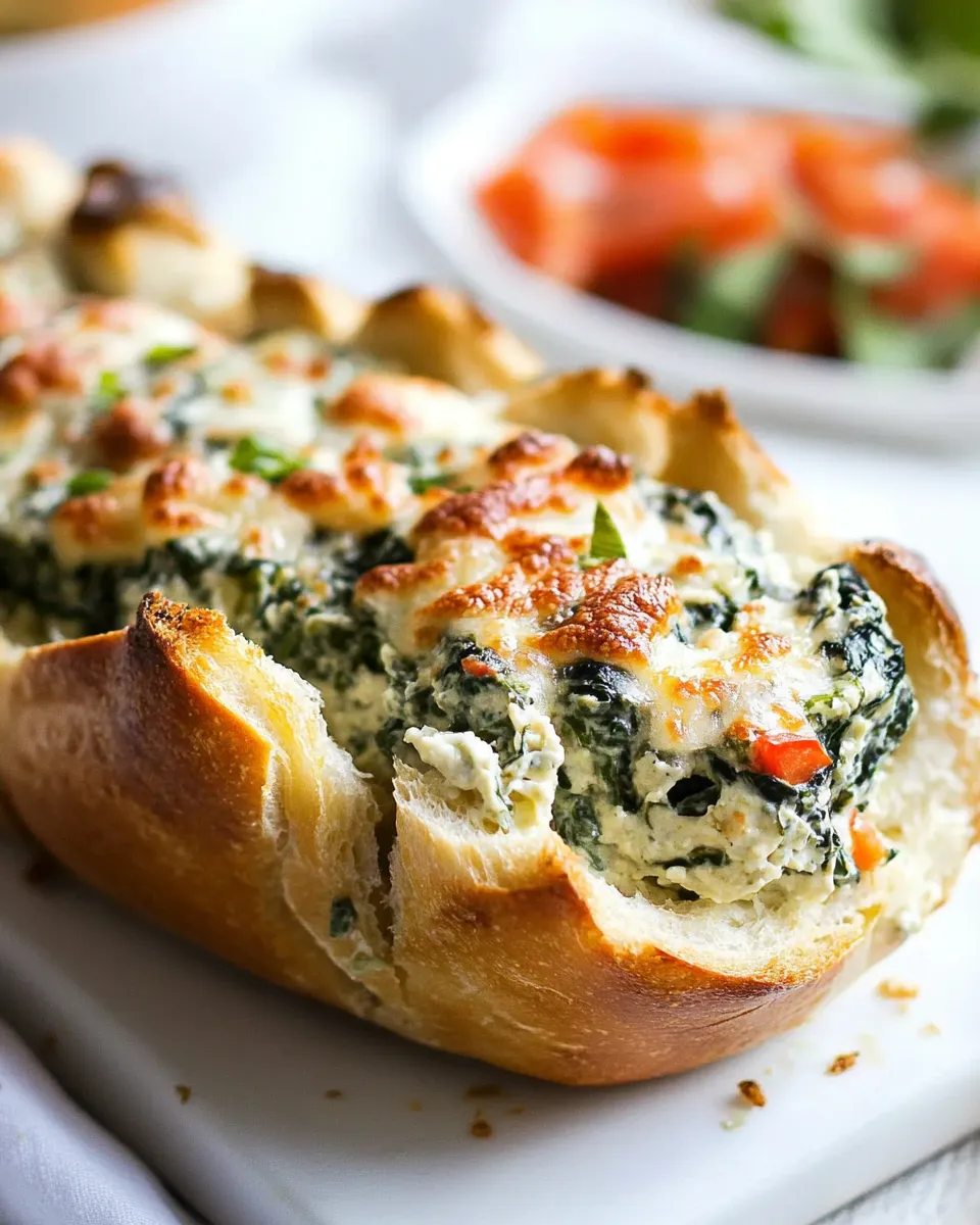 Delicious Easy Spinach Dip Stuffed French Bread shot