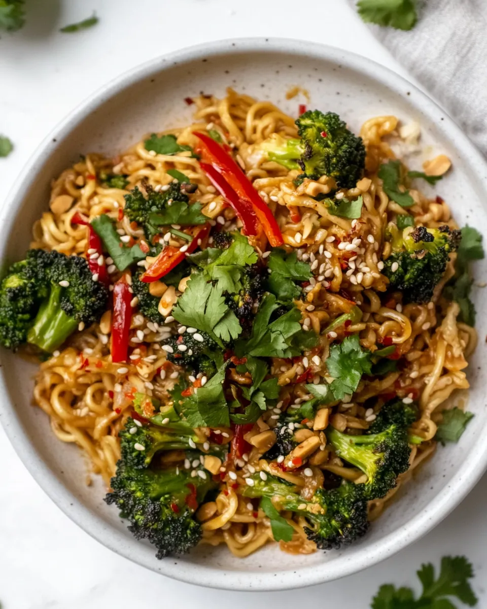 Simple Easy Weeknight Peanut Noodles with Roasted Broccoli. recipe photo