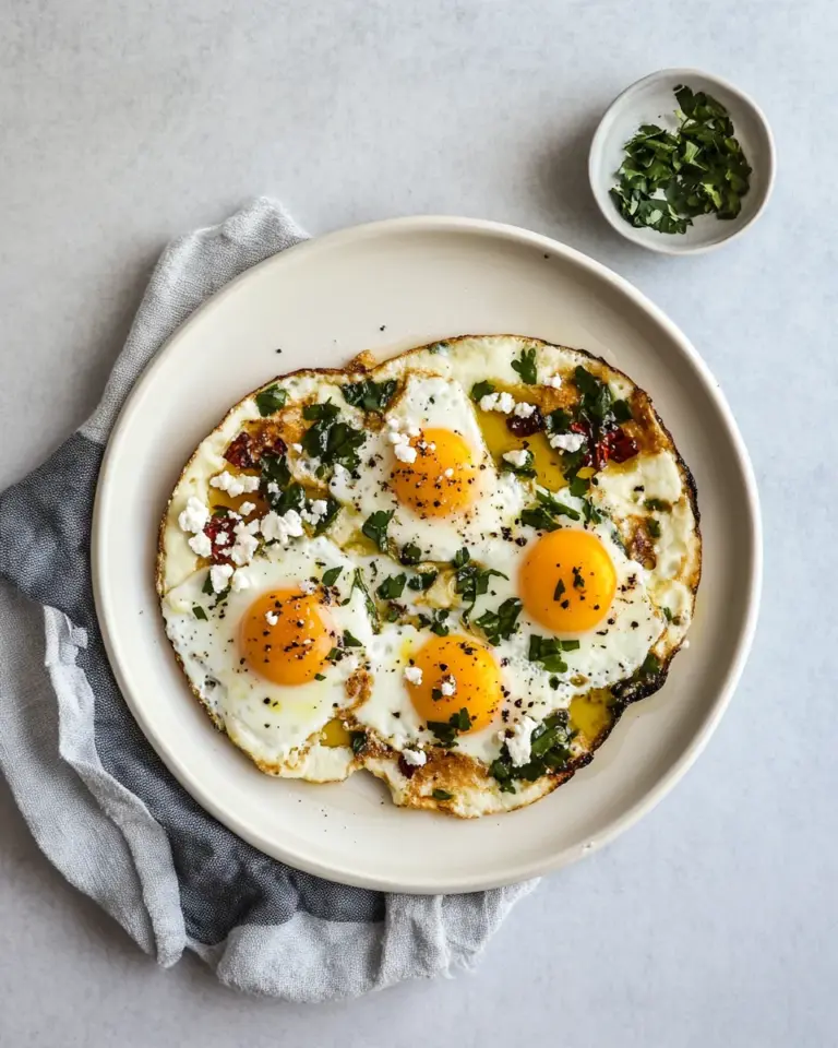 Homemade Eggs fried in feta and chilli crisp oil (viral recipe) photo