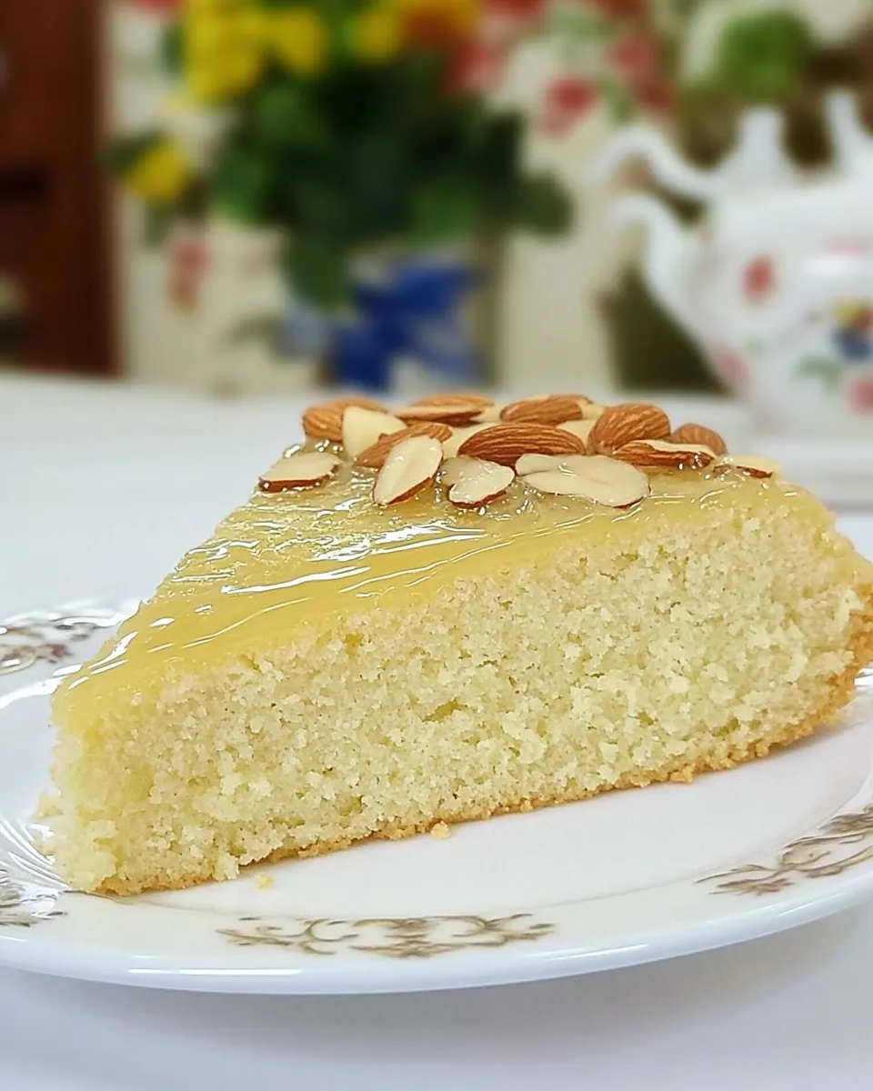 Homemade French Almond Cake with Green Tea Honey Glaze photo