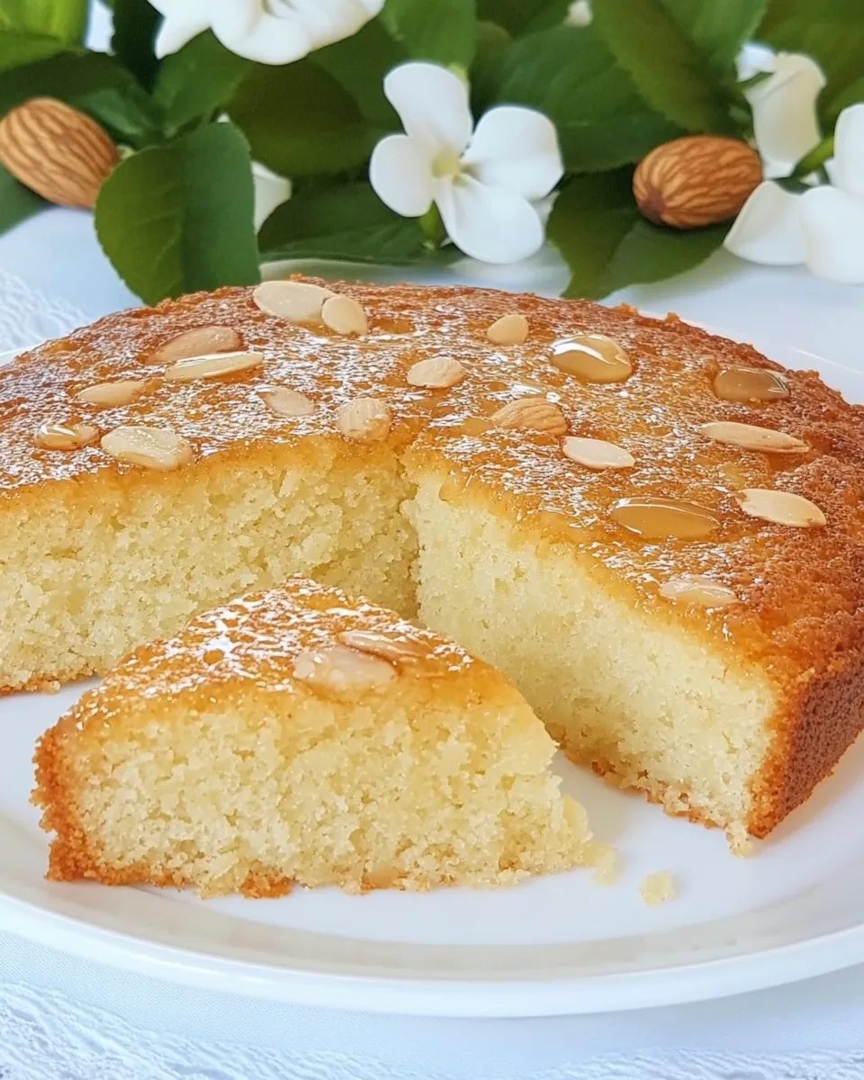 Classic French Almond Cake with Green Tea Honey Glaze image