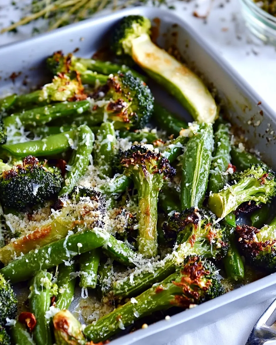 Easy Garlic Parmesan Roasted Broccoli And Green Beans photo
