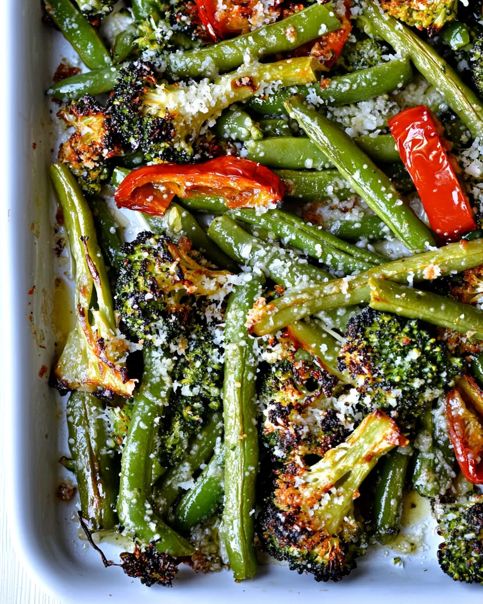 Savory Garlic Parmesan Roasted Broccoli And Green Beans recipe photo