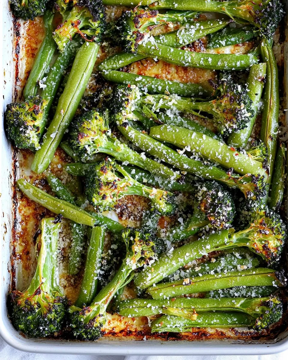 Healthy Garlic Parmesan Roasted Broccoli And Green Beans shot