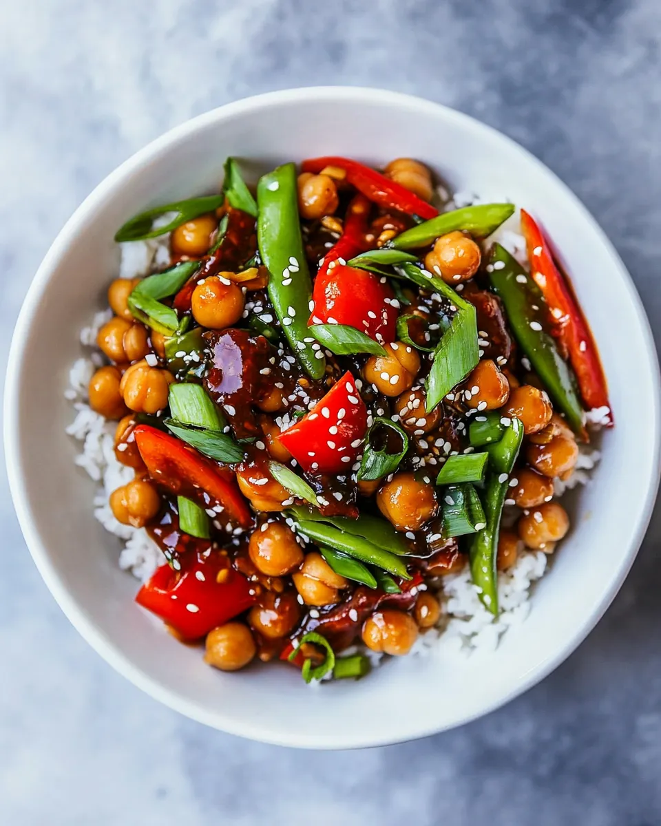 Delicious General Tso Chickpeas shot