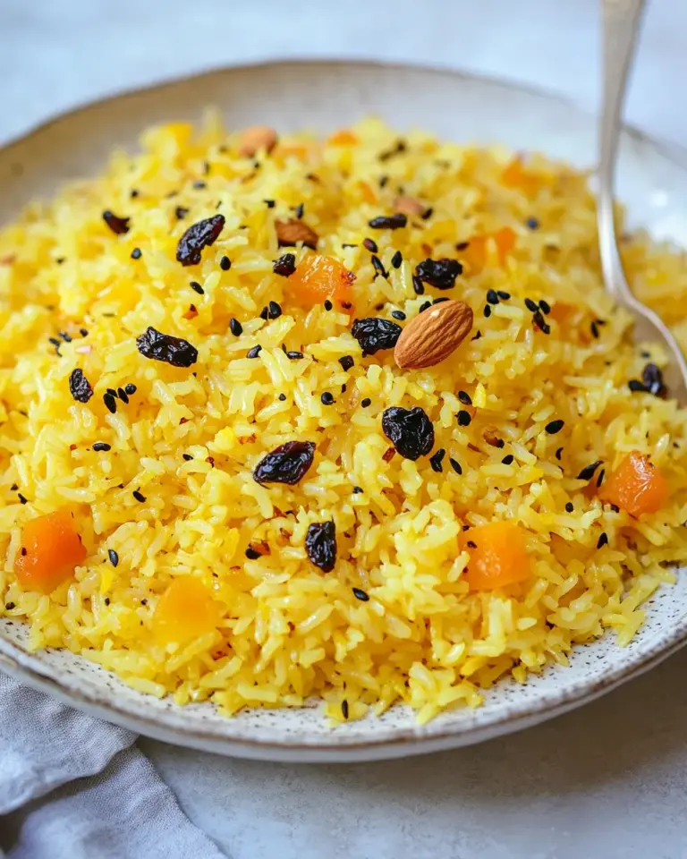 Homemade Golden Rice Pilaf with Dried Fruit and Almonds photo