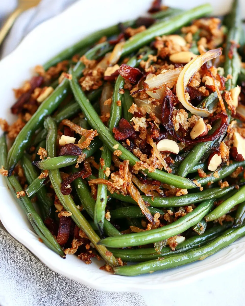 Delicious Green Beans with Brown Butter, Crispy Shallots, and Hazelnuts shot