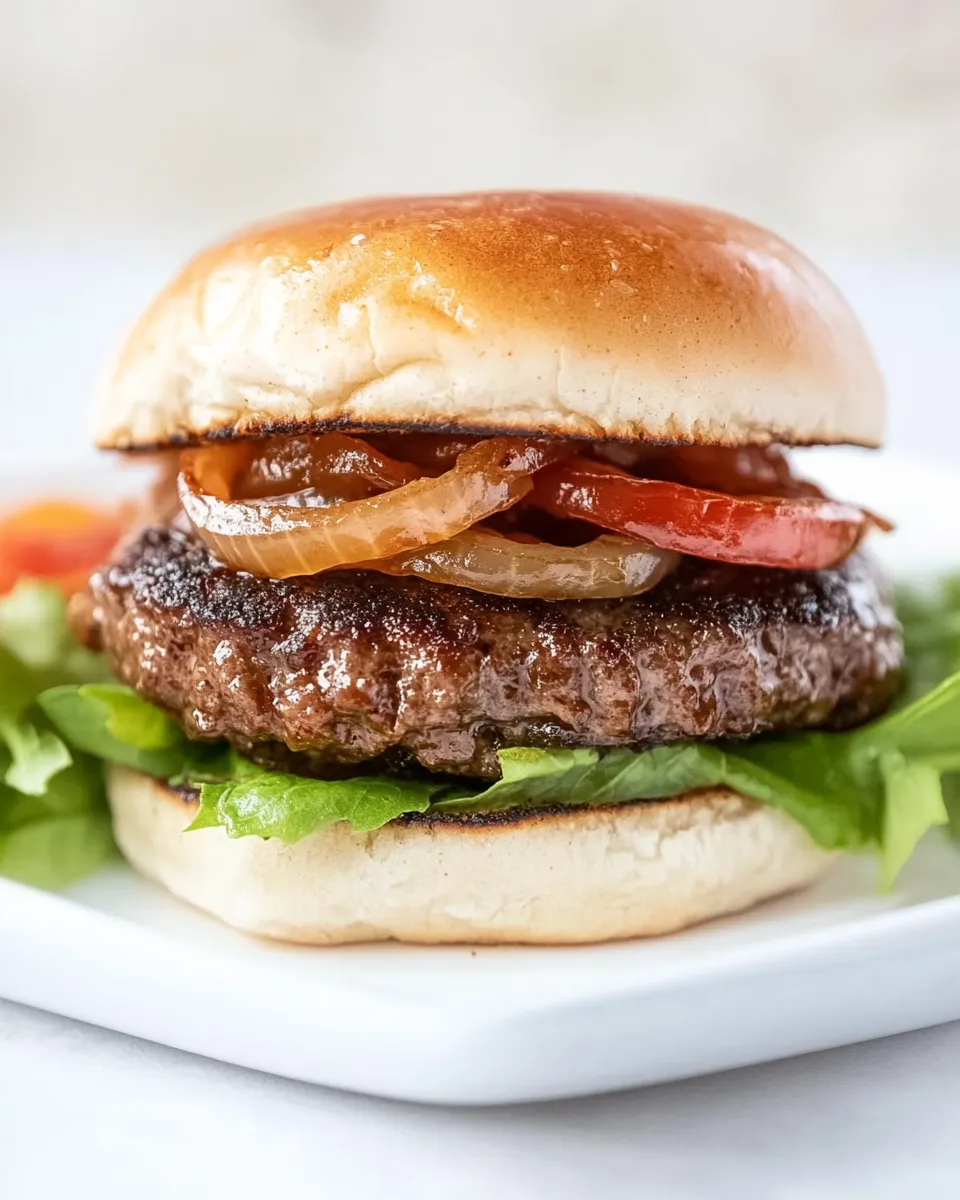 Delicious Hamburgers with Cabernet and Sauteed Onions shot