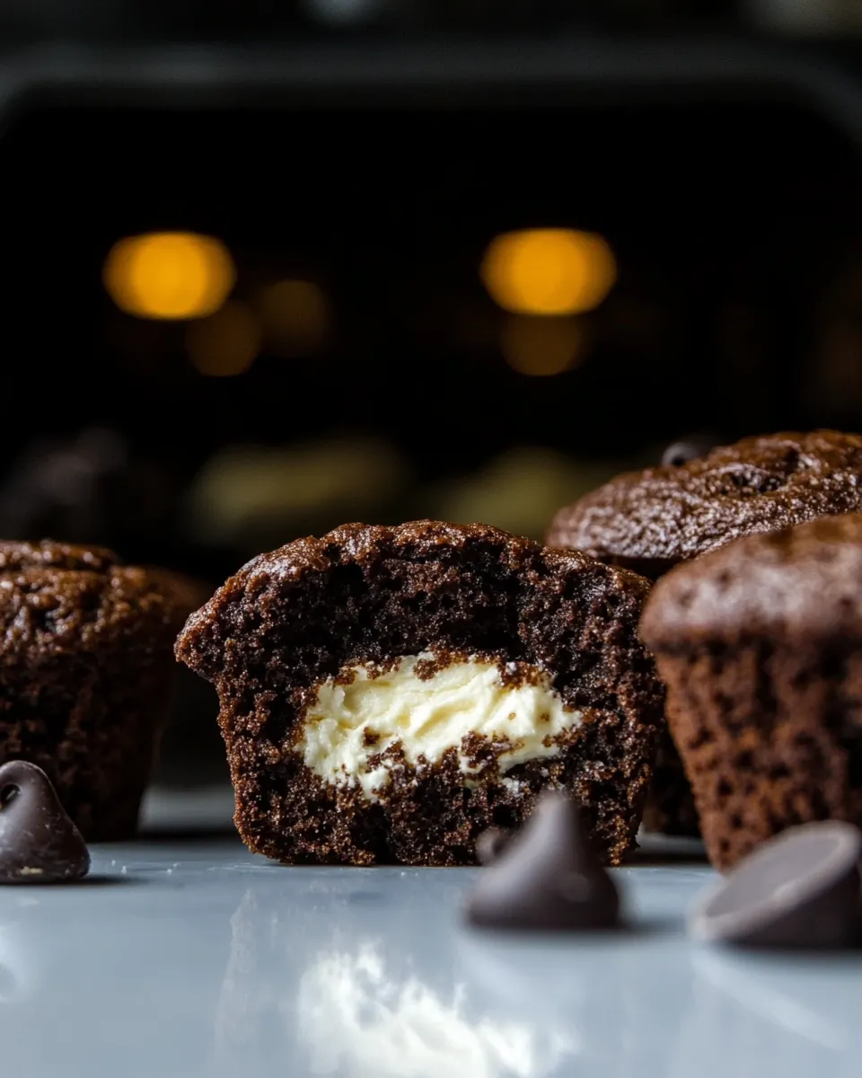 Easy Healthy Double Chocolate Chip Muffins with Cream Cheese Filling shot