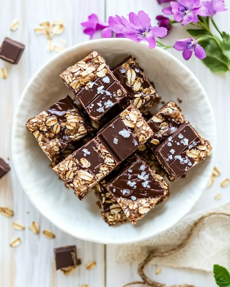 Tasty Healthy No-Bake Salted Dark Chocolate Chunk Oatmeal Cookie Bars. image