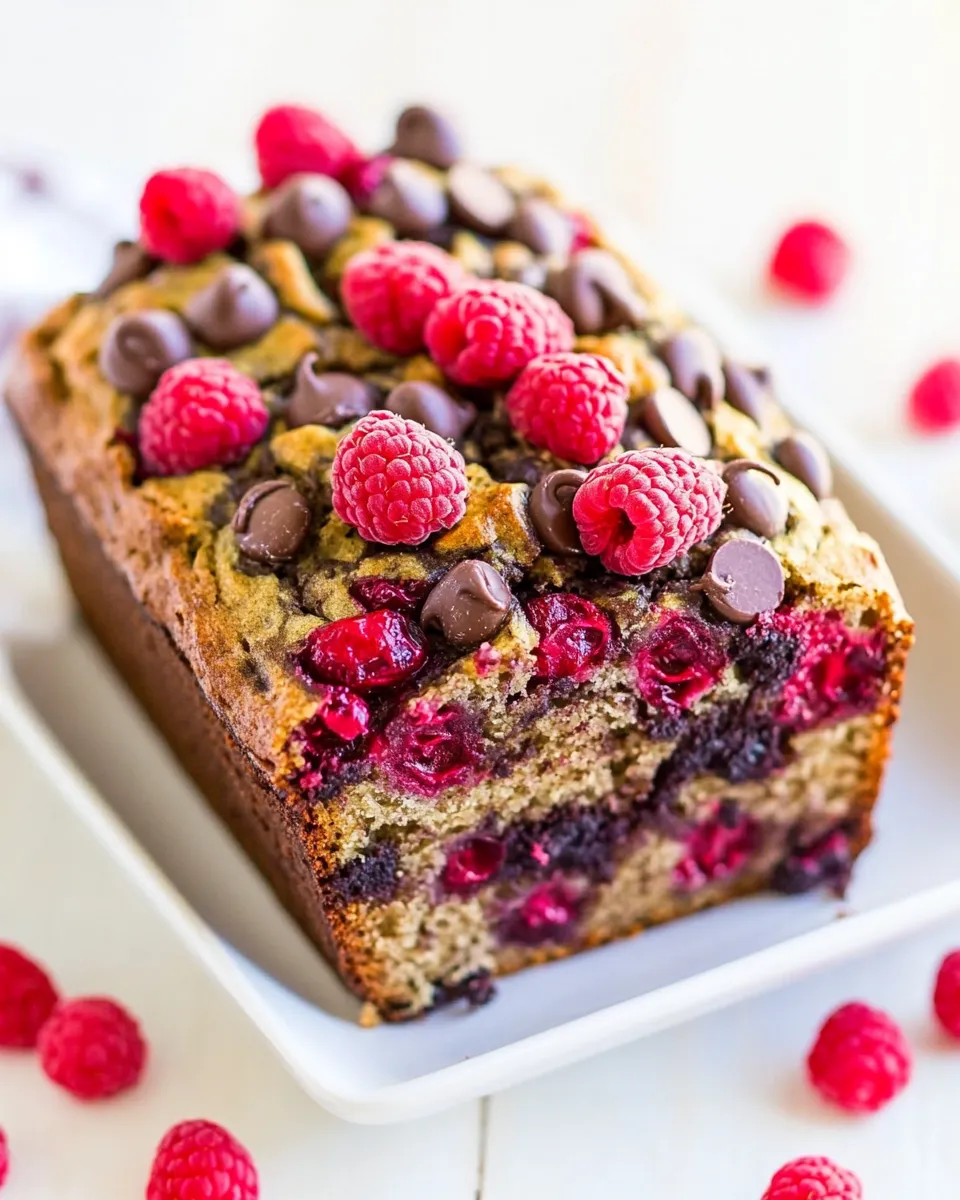 Tasty Healthy Raspberry Chocolate Chip Banana Bread shot
