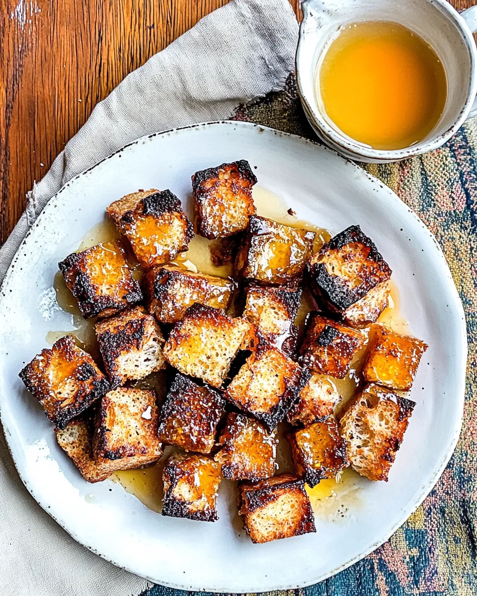 Savory Homemade Honey Butter Sourdough Croutons food shot