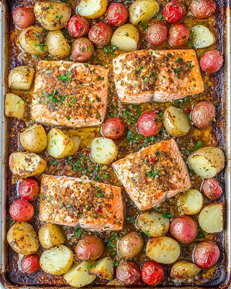 Easy Honey Mustard Salmon and Potatoes Sheet Pan Dinner photo