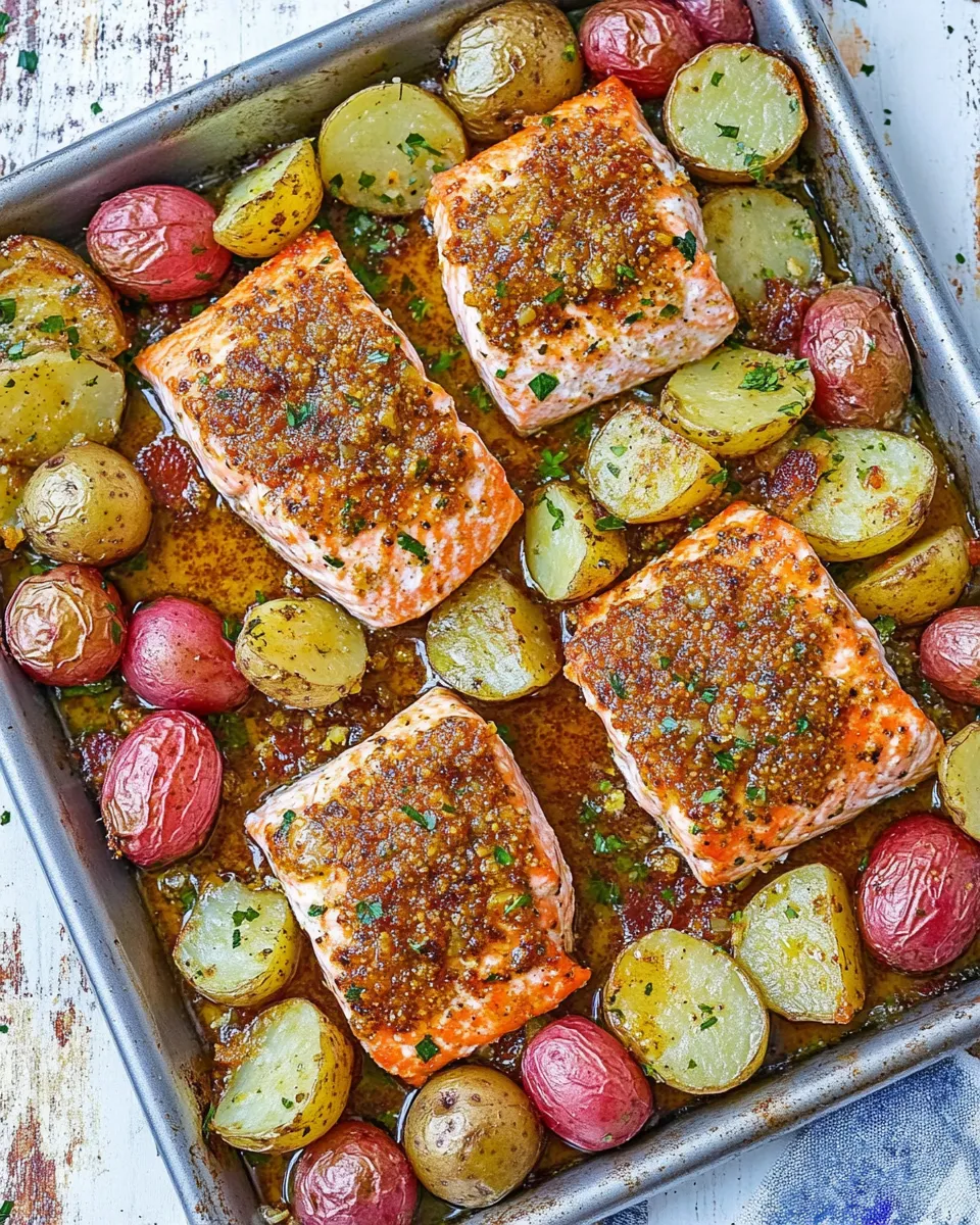 Delicious Honey Mustard Salmon and Potatoes Sheet Pan Dinner image