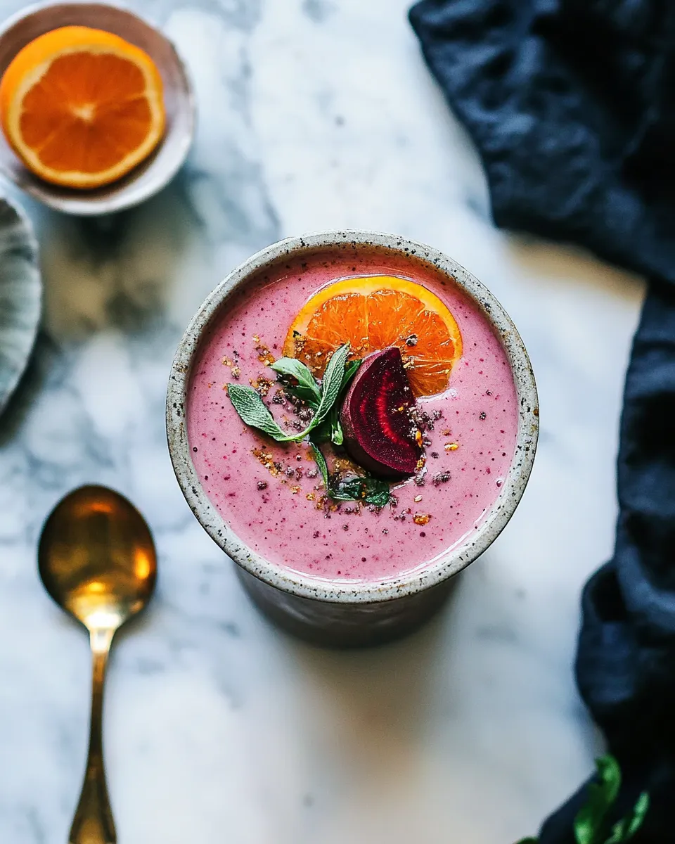 Healthy Hot Pink Beet Smoothie with Citrus dish photo