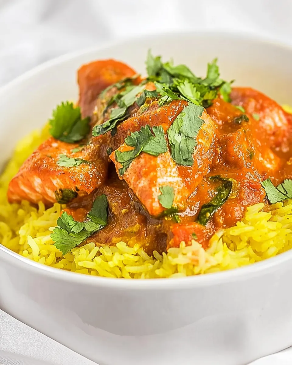 Homemade Indian Salmon Curry with Saffron Rice photo