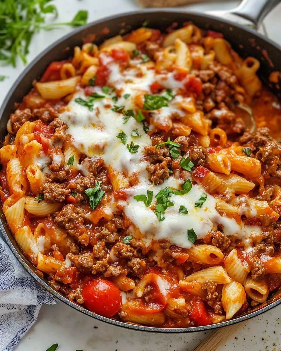 Delicious Italian Beef Pasta Skillet shot