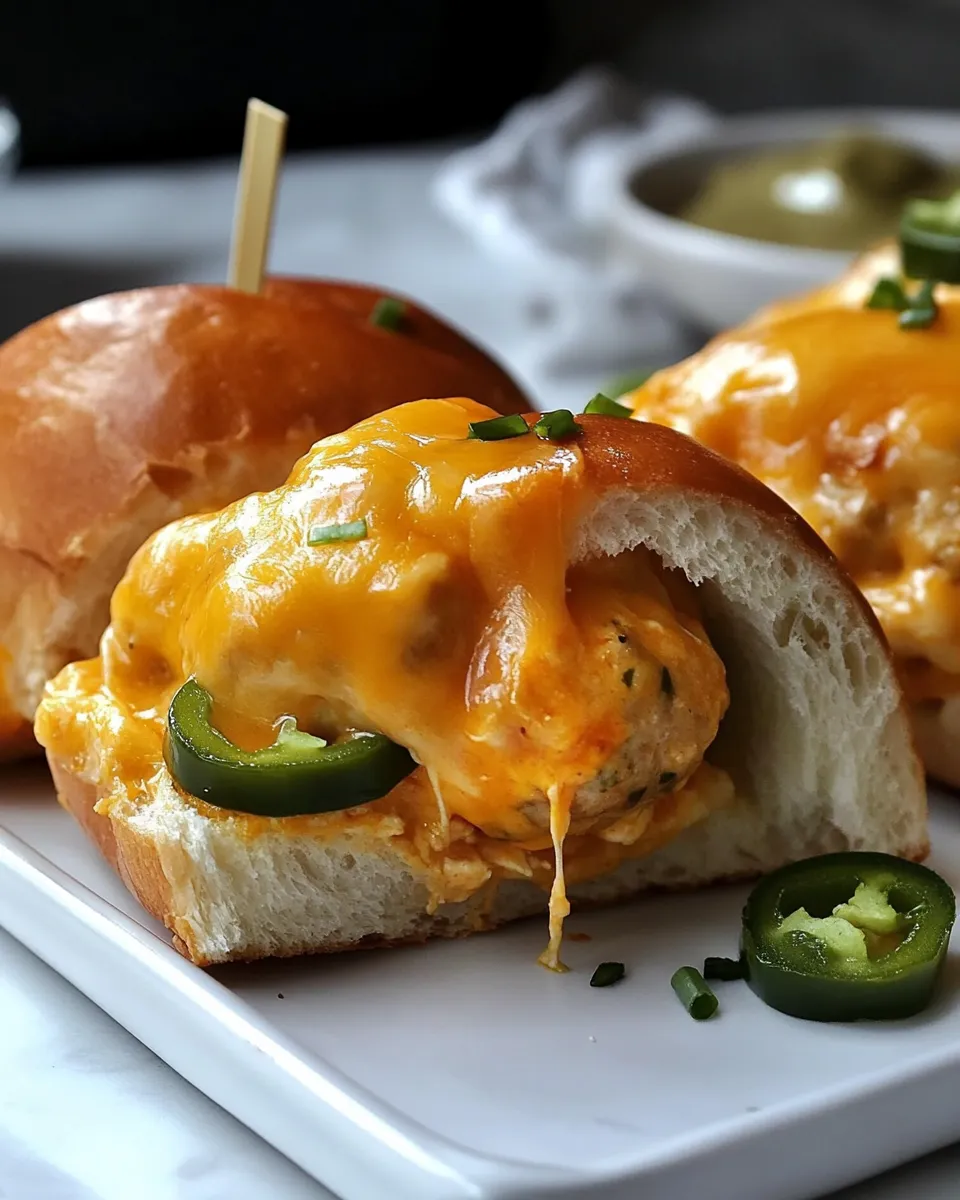 Perfect Jalapeo Cheddar Chicken Meatball Sandwiches. food shot