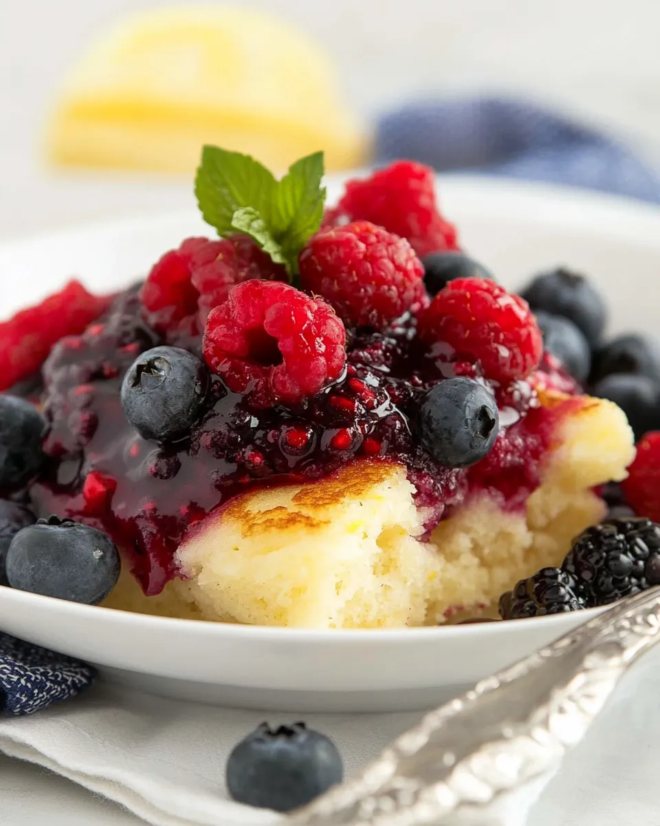 Homemade Lemon Baked Pancake with Berry Sauce photo