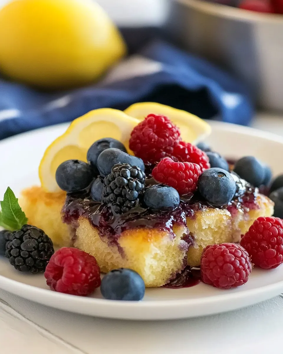 Tasty Lemon Baked Pancake with Berry Sauce shot
