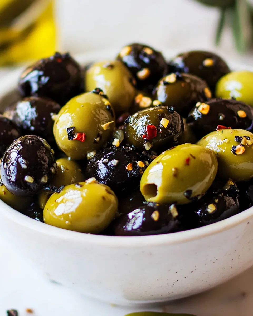 Delicious Marinated Olives shot