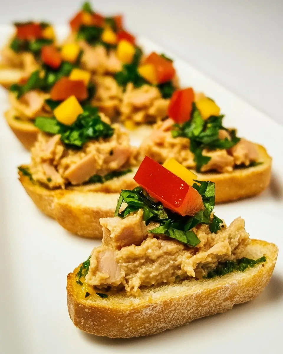 Classic Mediterranean Tuna Hummus Crostini shot