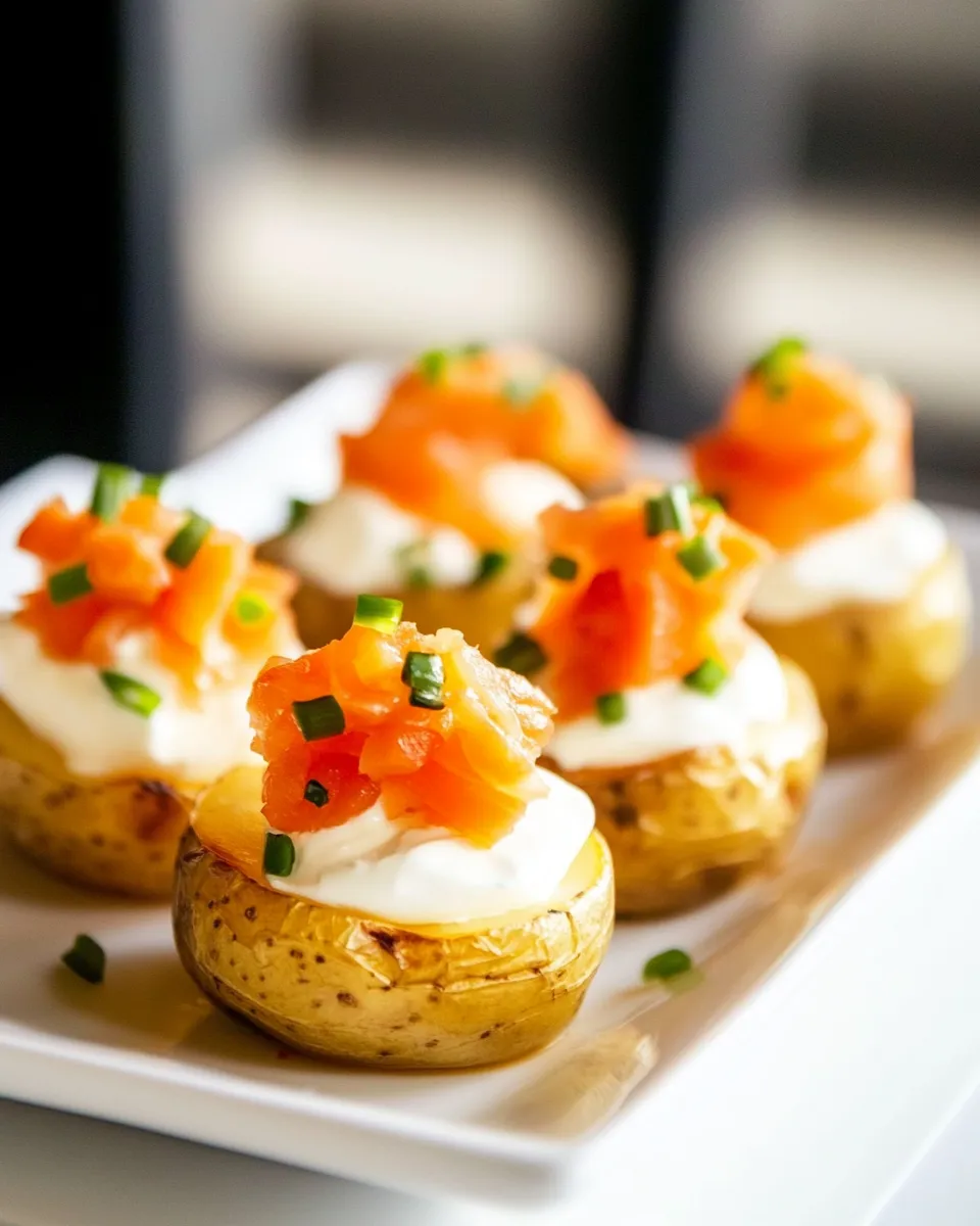 Easy Mini Baked Potatoes with Sour Cream and Smoked Salmon recipe photo
