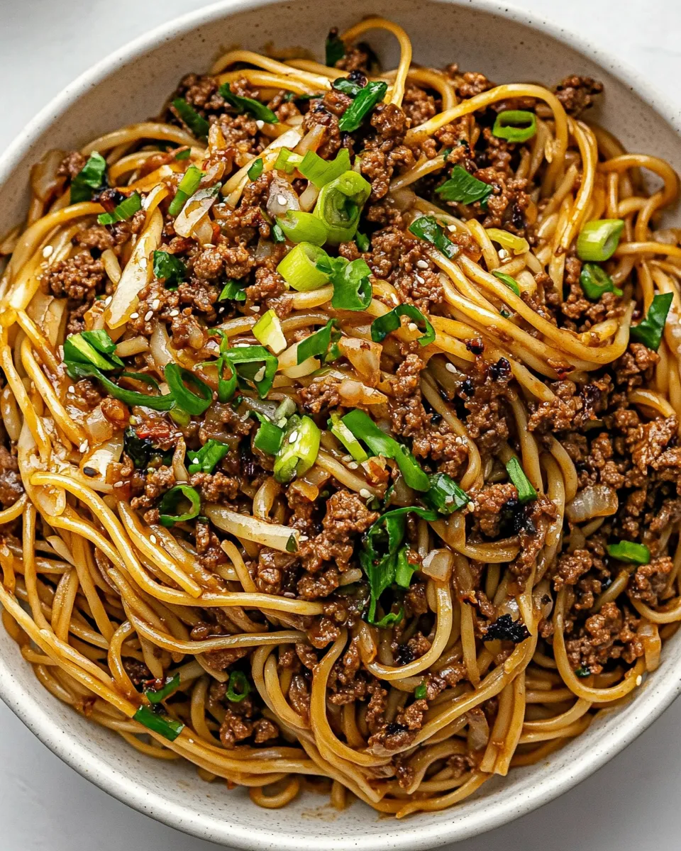 Classic Mongolian Ground Beef and Noodles image