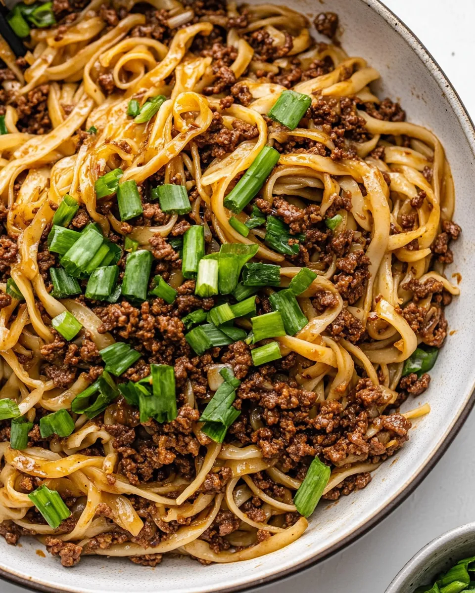 Delicious Mongolian Ground Beef and Noodles shot