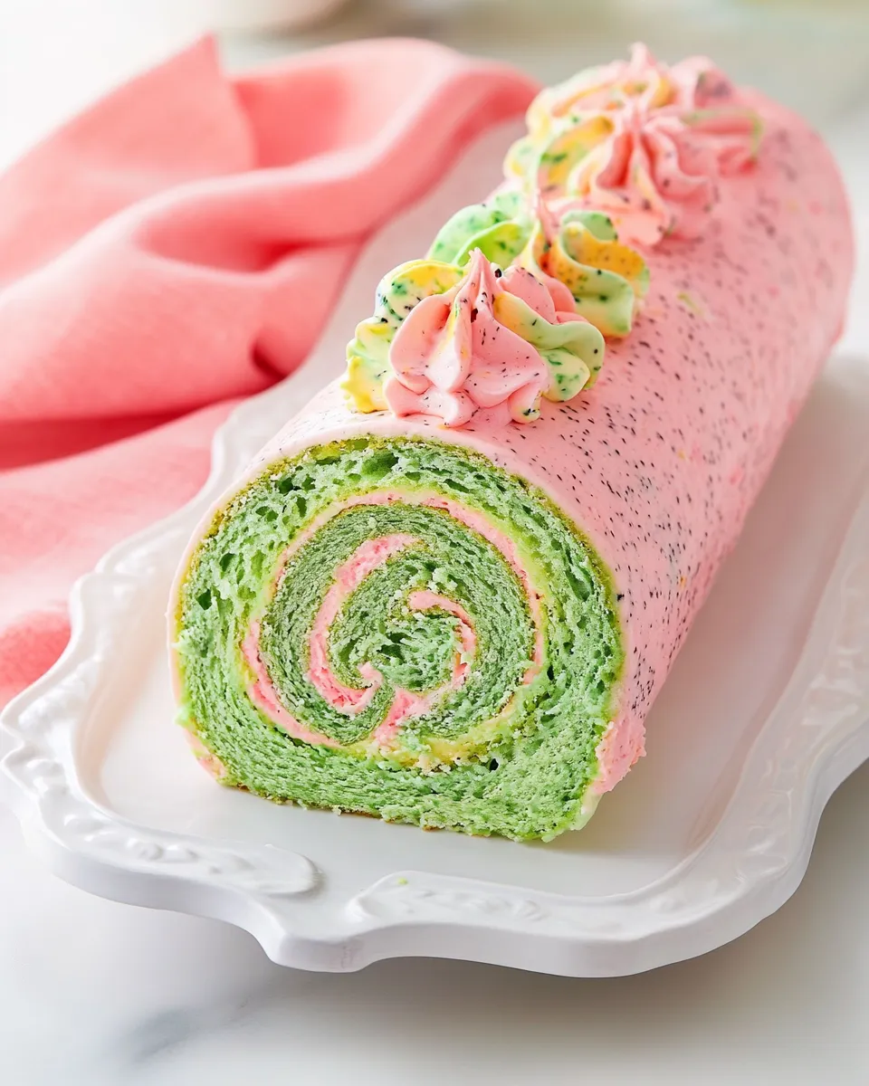 Easy Monstera Cake Roll with Pandan Whipped Cream & Kaya recipe photo