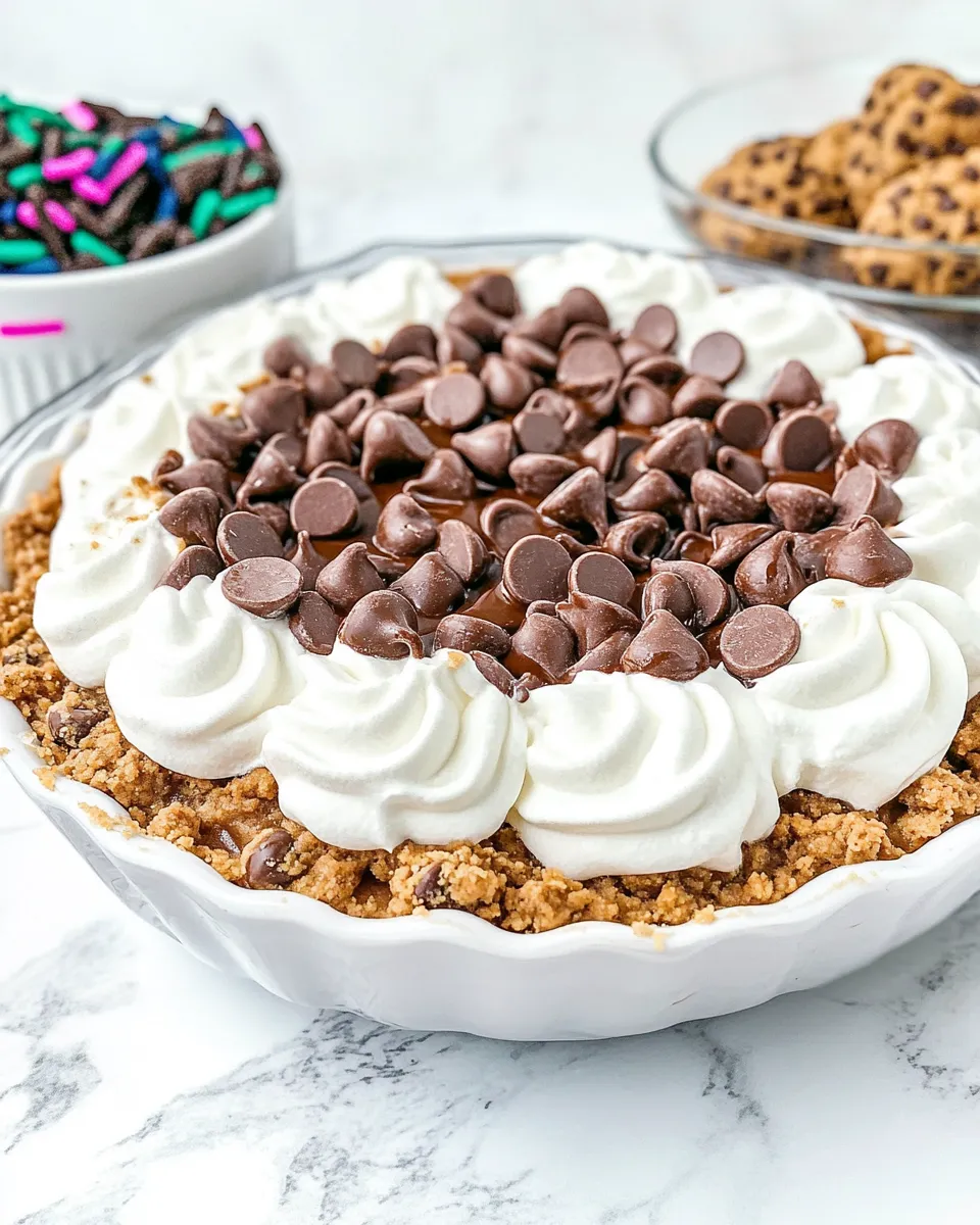 Homemade No Bake Chocolate Chip Cookie Pudding Pie shot