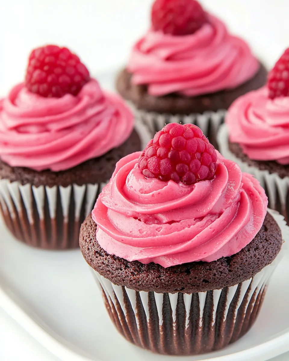 Homemade Nutella Stuffed Chocolate Cupcakes with Raspberry Frosting photo