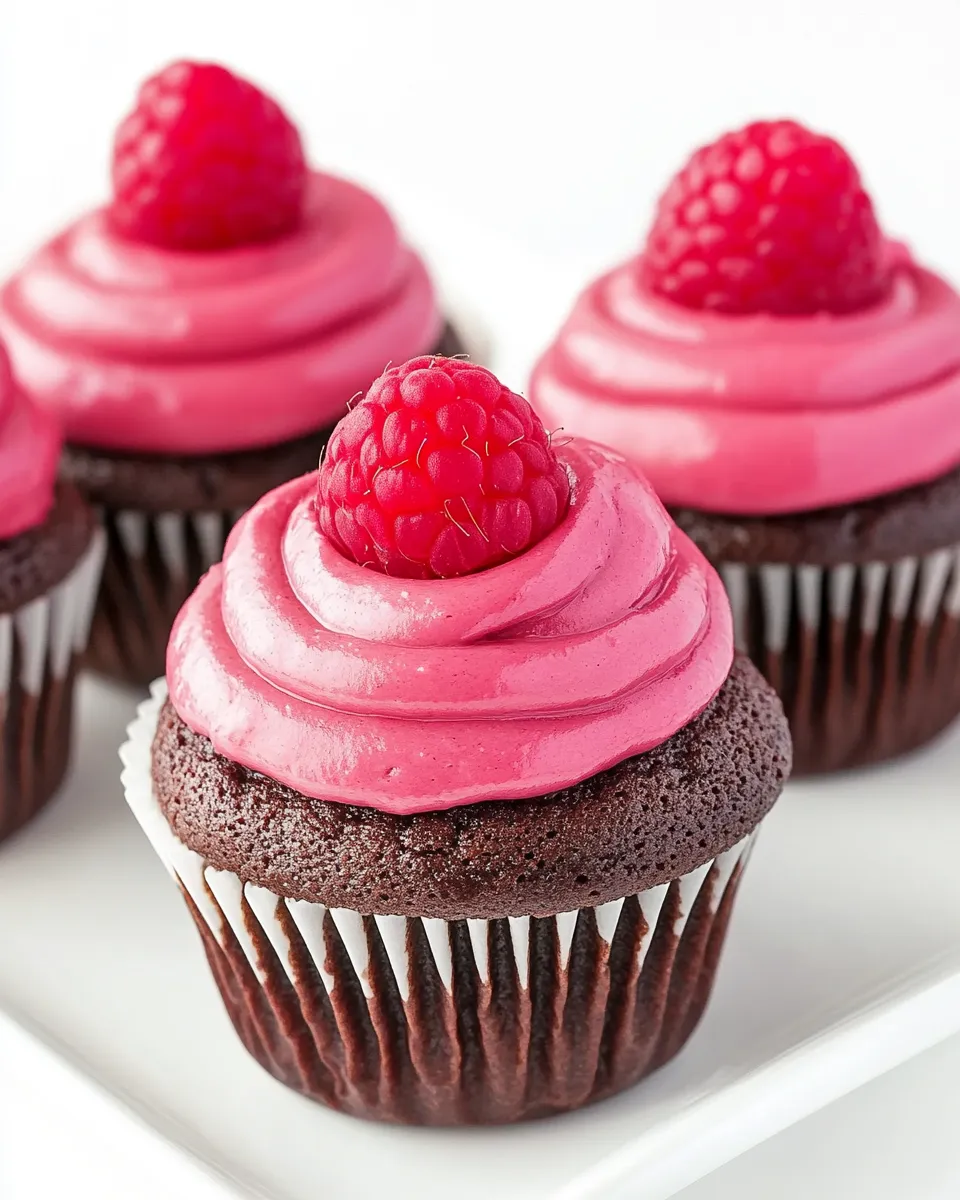 Delicious Nutella Stuffed Chocolate Cupcakes with Raspberry Frosting image