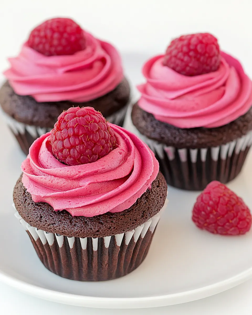 Easy Nutella Stuffed Chocolate Cupcakes with Raspberry Frosting shot