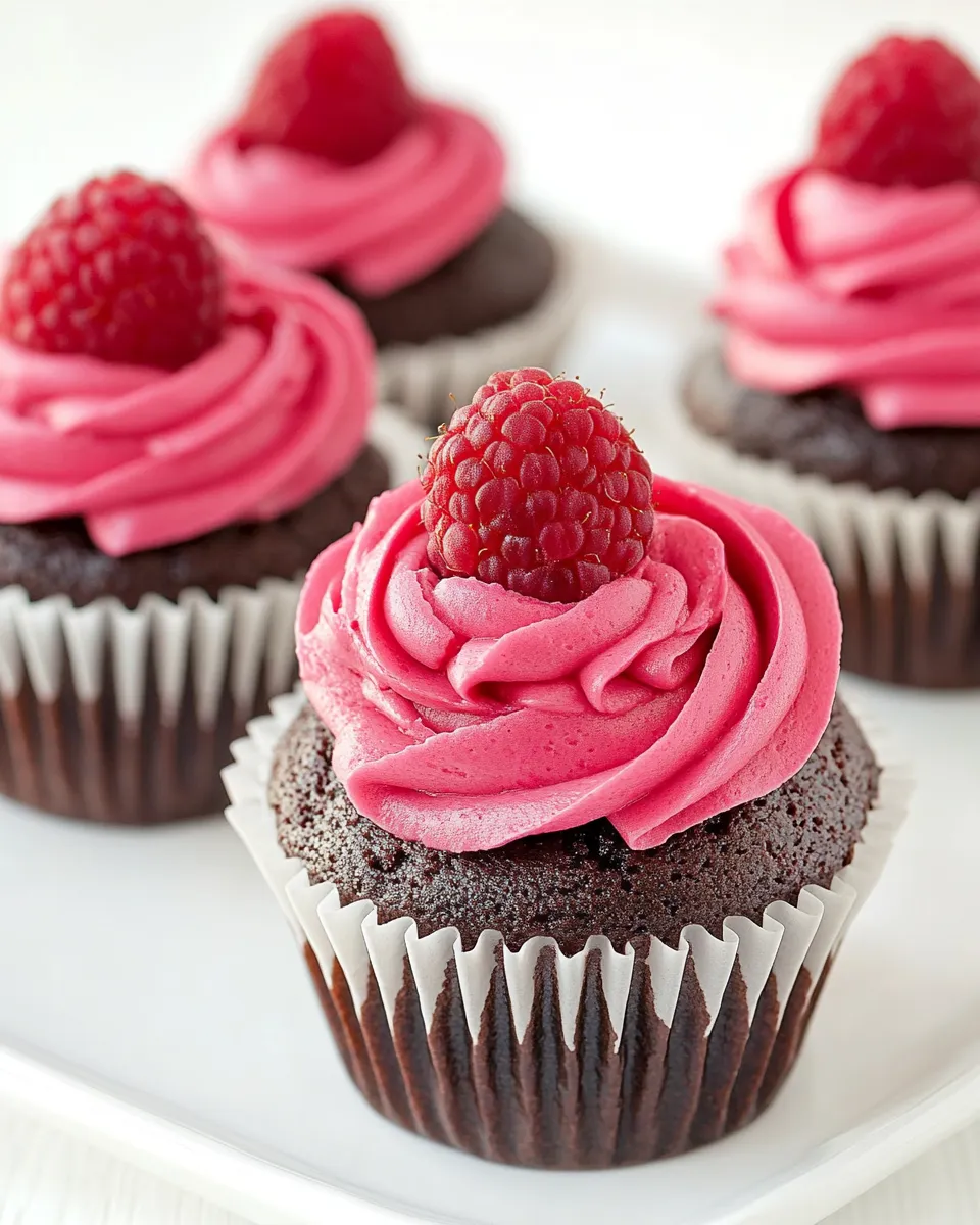 Best Nutella Stuffed Chocolate Cupcakes with Raspberry Frosting recipe image