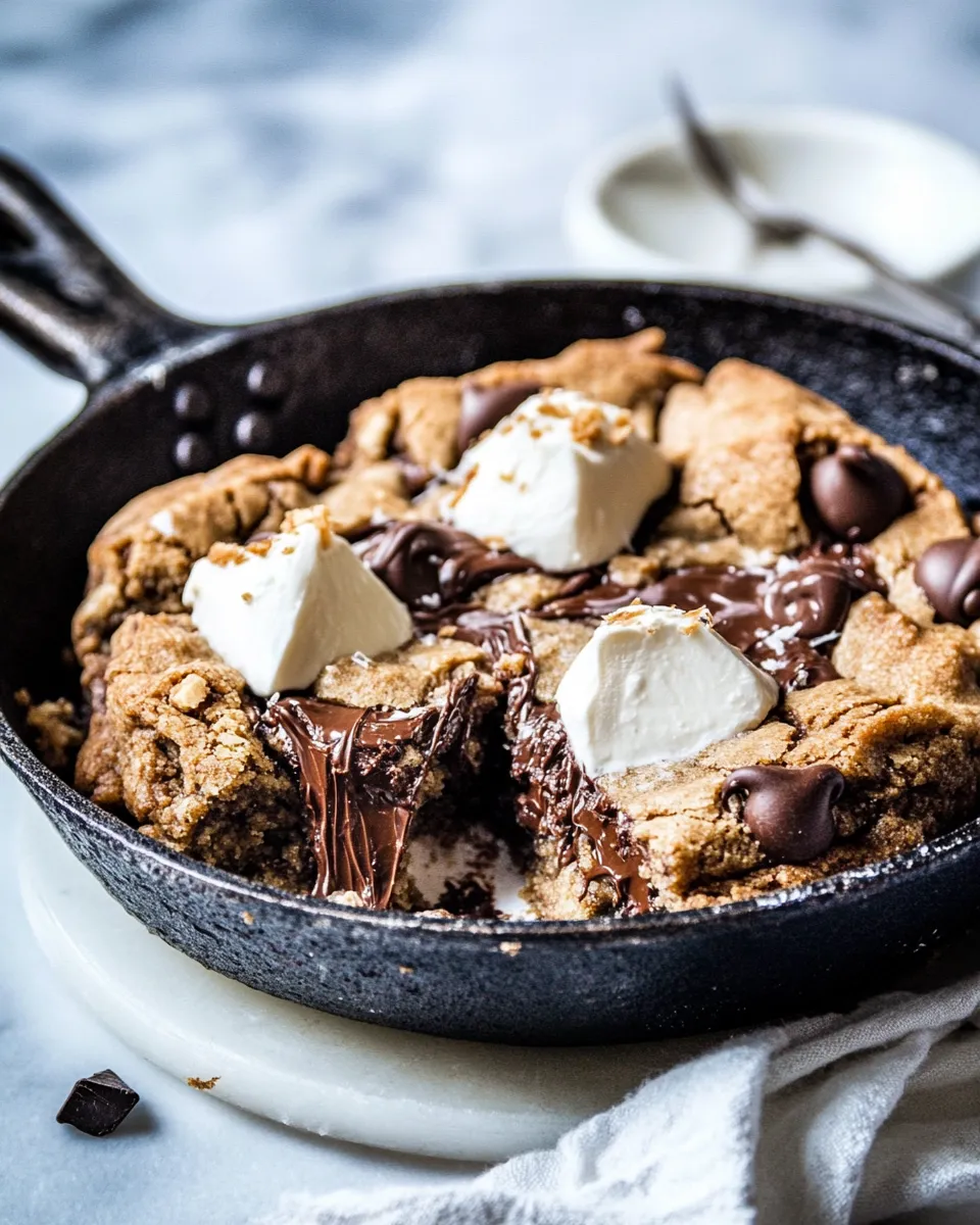 Delicious Nutella Stuffed Reeses Peanut Butter Chocolate Chip Skillet Cookie image