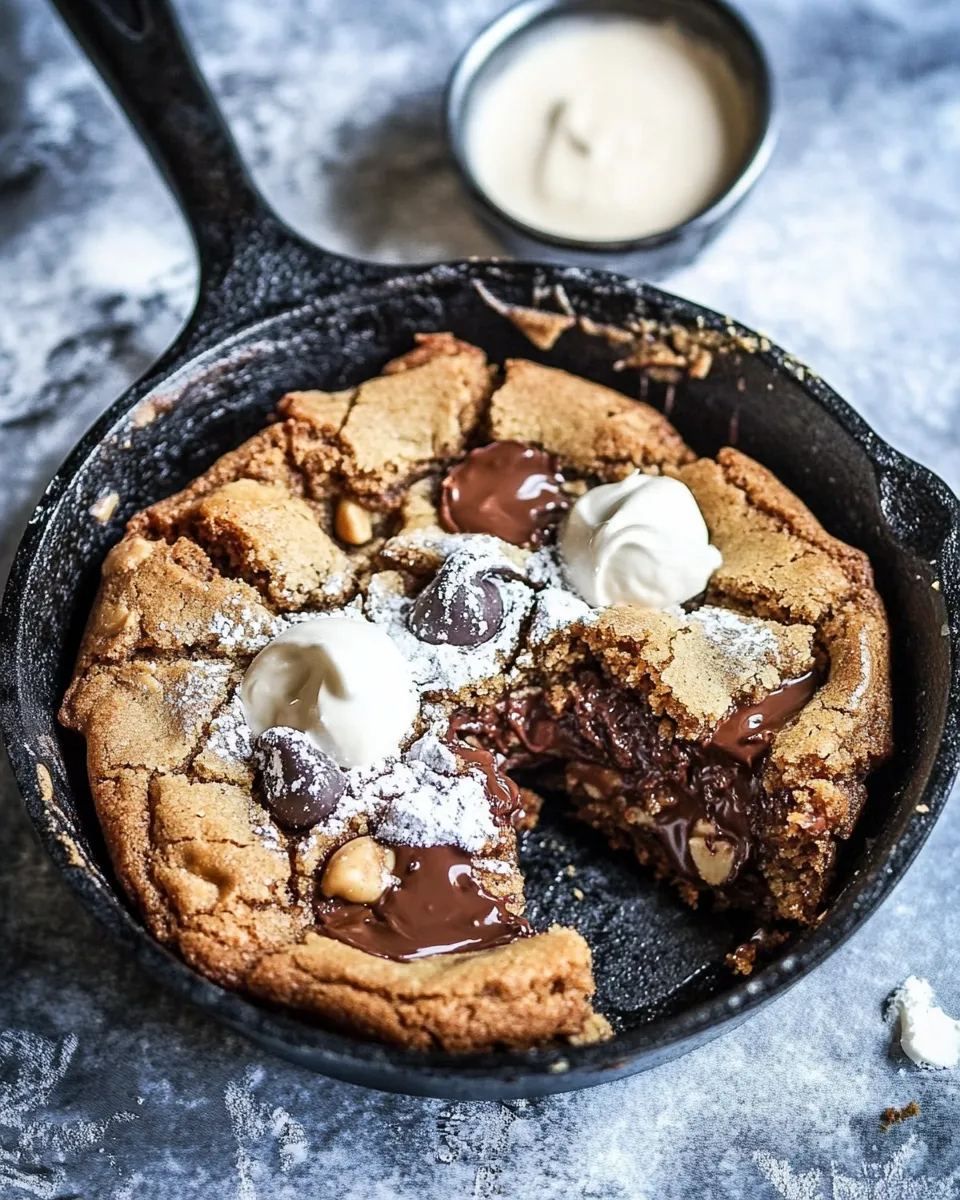 Quick Nutella Stuffed Reeses Peanut Butter Chocolate Chip Skillet Cookie dish photo