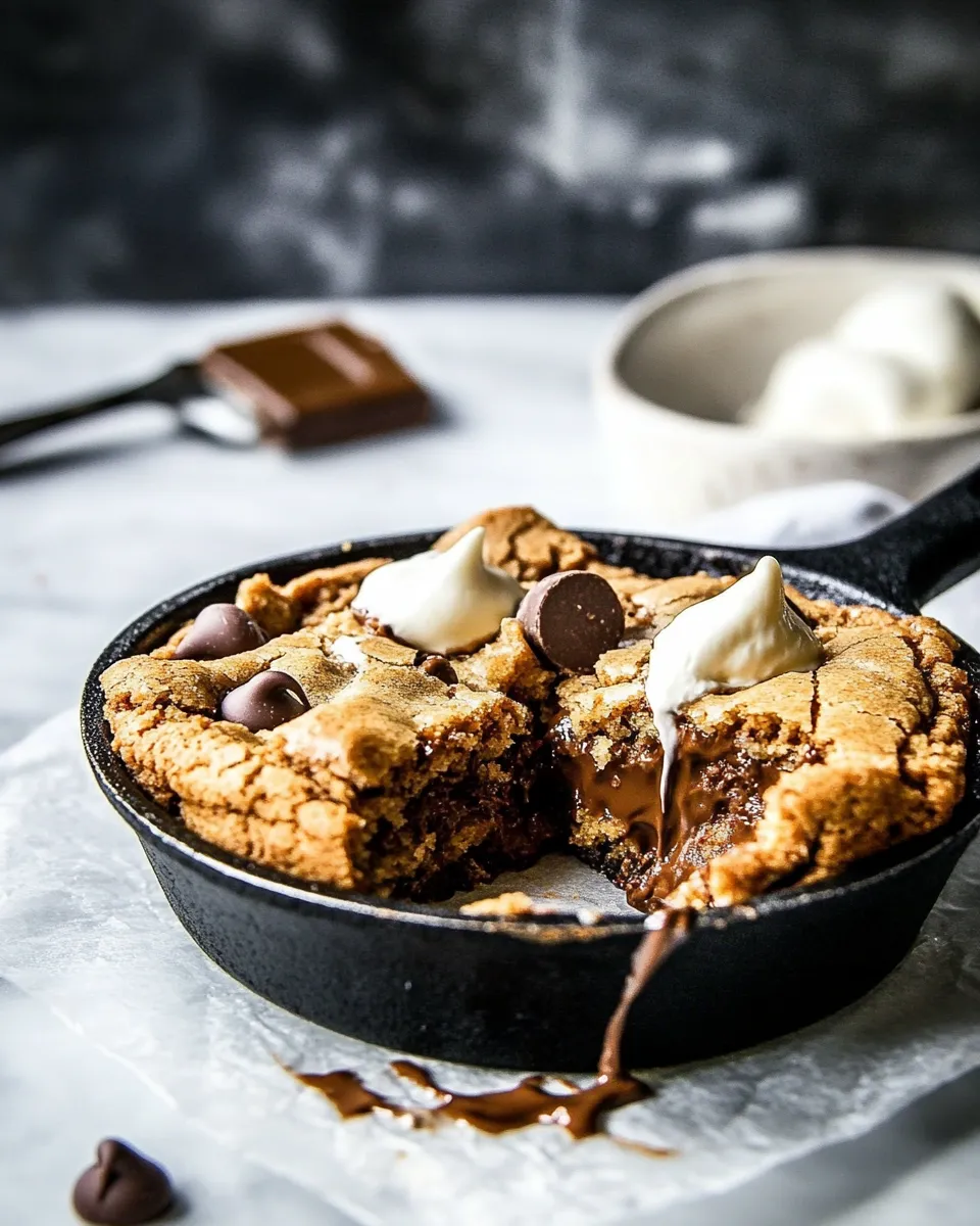 Tasty Nutella Stuffed Reeses Peanut Butter Chocolate Chip Skillet Cookie recipe image